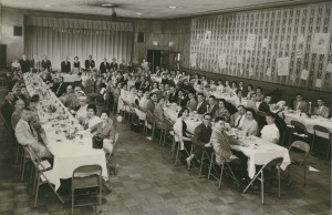 Hillel Awards Banquet, 1957-58 At the head table guests include: Dr. Milton Parker, Rabbi Harry Kaplan, Therese Kaplan, David Forman, Mrs. David Forman (CJHS Archives-Firestone). 